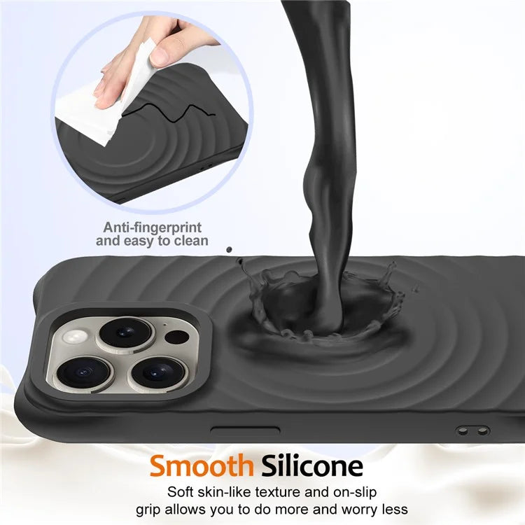 For iPhone 16 Pro Case Compatible with MagSafe Ripple Texture Liquid Silicone Protective Cover with Strap