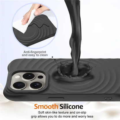 For iPhone 16 Pro Case Compatible with MagSafe Ripple Texture Liquid Silicone Protective Cover with Strap