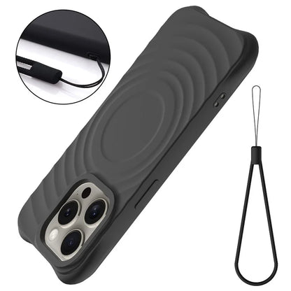 For iPhone 16 Pro Case Compatible with MagSafe Ripple Texture Liquid Silicone Protective Cover with Strap