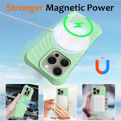 For iPhone 16 Pro Case Compatible with MagSafe Ripple Texture Liquid Silicone Protective Cover with Strap