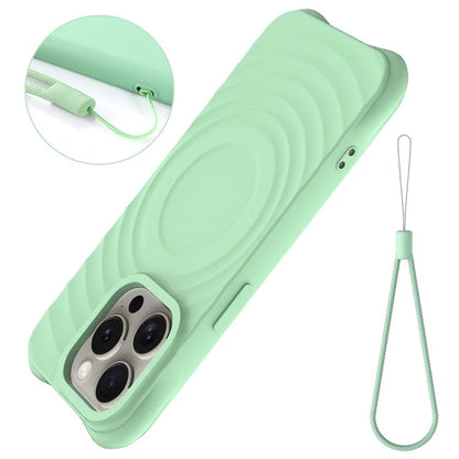 For iPhone 16 Pro Case Compatible with MagSafe Ripple Texture Liquid Silicone Protective Cover with Strap