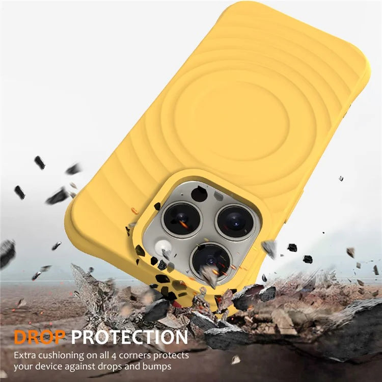 For iPhone 16 Pro Case Compatible with MagSafe Ripple Texture Liquid Silicone Protective Cover with Strap