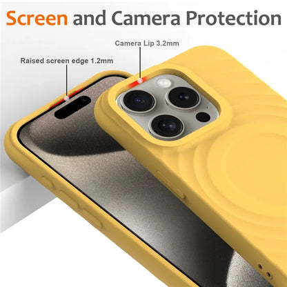 For iPhone 16 Pro Case Compatible with MagSafe Ripple Texture Liquid Silicone Protective Cover with Strap