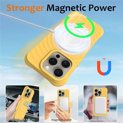 For iPhone 16 Pro Case Compatible with MagSafe Ripple Texture Liquid Silicone Protective Cover with Strap