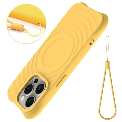 For iPhone 16 Pro Case Compatible with MagSafe Ripple Texture Liquid Silicone Protective Cover with Strap
