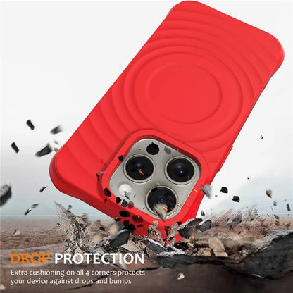 For iPhone 16 Pro Case Compatible with MagSafe Ripple Texture Liquid Silicone Protective Cover with Strap