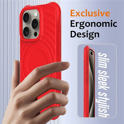For iPhone 16 Pro Case Compatible with MagSafe Ripple Texture Liquid Silicone Protective Cover with Strap