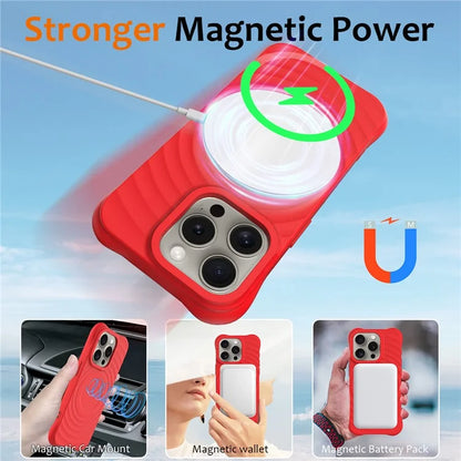 For iPhone 16 Pro Case Compatible with MagSafe Ripple Texture Liquid Silicone Protective Cover with Strap