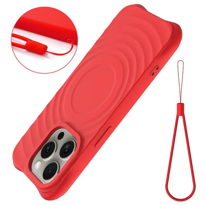 For iPhone 16 Pro Case Compatible with MagSafe Ripple Texture Liquid Silicone Protective Cover with Strap