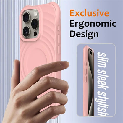 For iPhone 16 Pro Case Compatible with MagSafe Ripple Texture Liquid Silicone Protective Cover with Strap