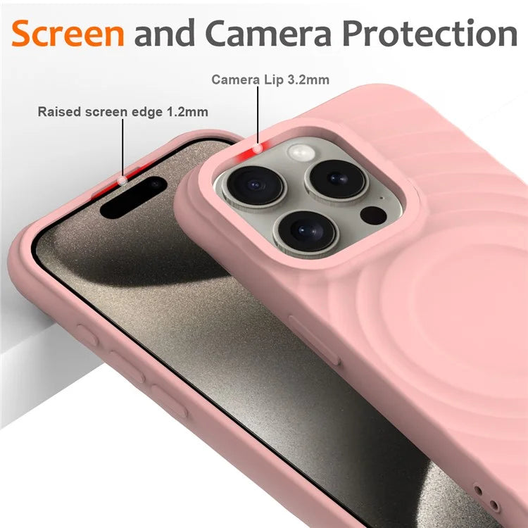 For iPhone 16 Pro Case Compatible with MagSafe Ripple Texture Liquid Silicone Protective Cover with Strap