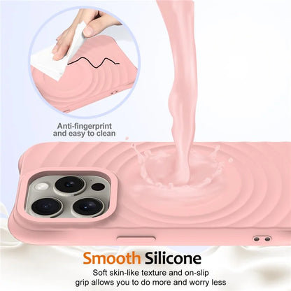 For iPhone 16 Pro Case Compatible with MagSafe Ripple Texture Liquid Silicone Protective Cover with Strap