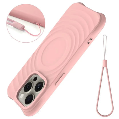 For iPhone 16 Pro Case Compatible with MagSafe Ripple Texture Liquid Silicone Protective Cover with Strap