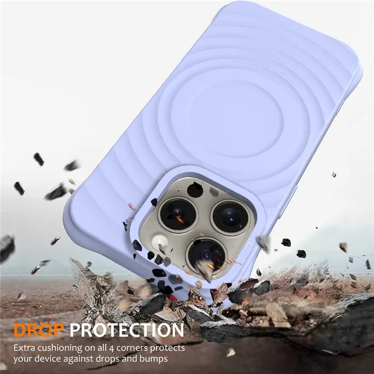 For iPhone 16 Pro Case Compatible with MagSafe Ripple Texture Liquid Silicone Protective Cover with Strap
