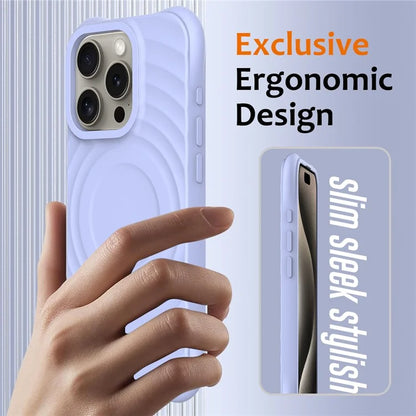 For iPhone 16 Pro Case Compatible with MagSafe Ripple Texture Liquid Silicone Protective Cover with Strap