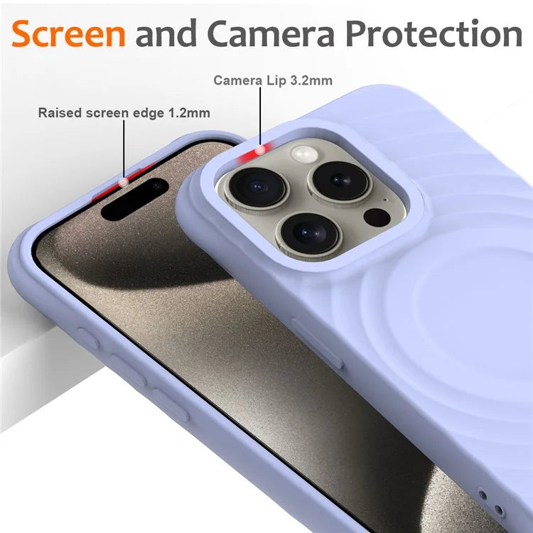 For iPhone 16 Pro Case Compatible with MagSafe Ripple Texture Liquid Silicone Protective Cover with Strap
