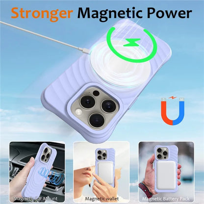 For iPhone 16 Pro Case Compatible with MagSafe Ripple Texture Liquid Silicone Protective Cover with Strap