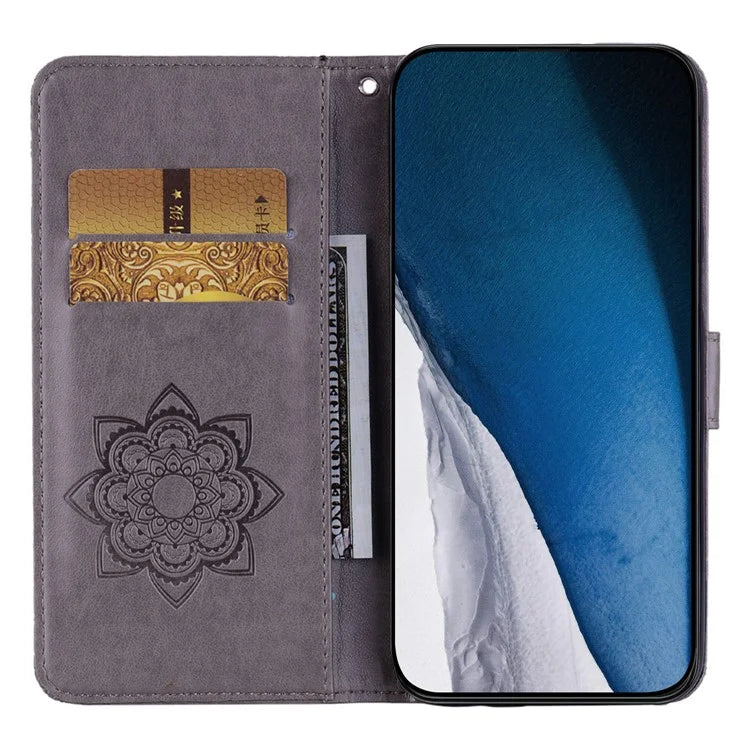 For iPhone 16 Plus Wallet Case Owl Flower Imprinted Rhinestone Leather Cover