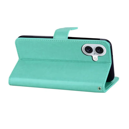 For iPhone 16 Plus Wallet Case Owl Flower Imprinted Rhinestone Leather Cover