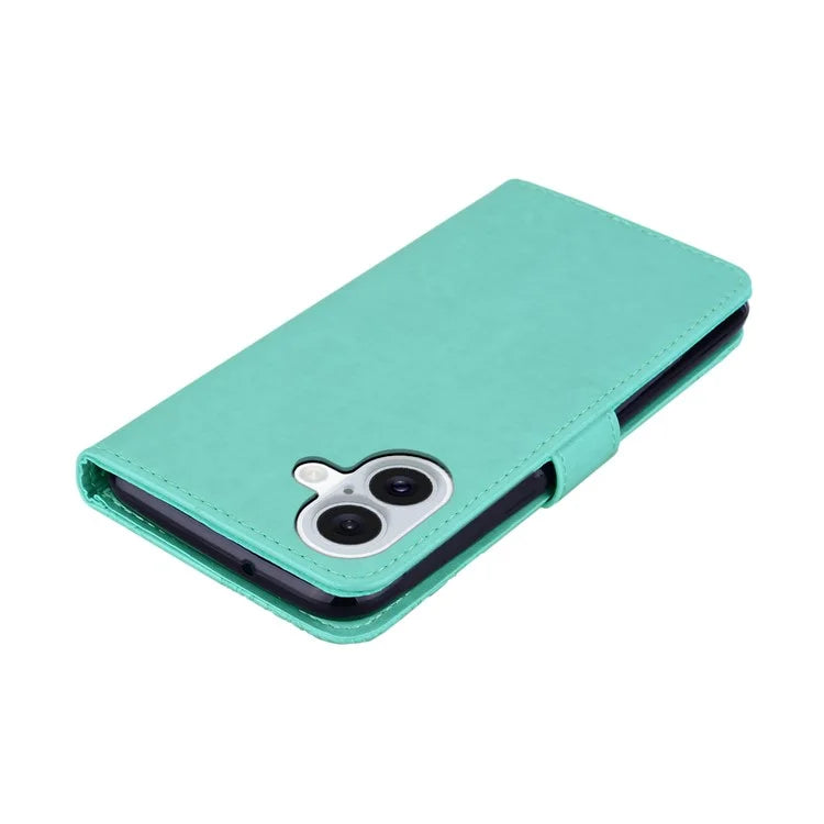 For iPhone 16 Plus Wallet Case Owl Flower Imprinted Rhinestone Leather Cover