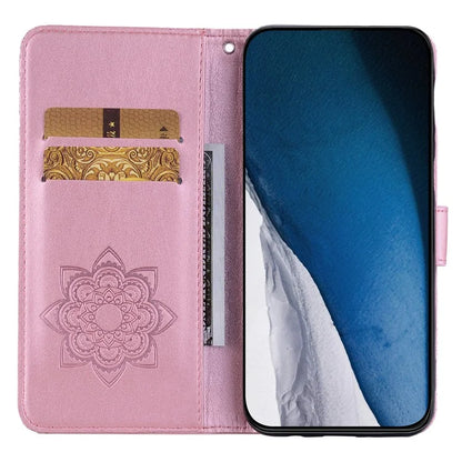 For iPhone 16 Plus Wallet Case Owl Flower Imprinted Rhinestone Leather Cover