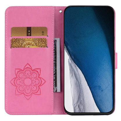 For iPhone 16 Plus Wallet Case Owl Flower Imprinted Rhinestone Leather Cover