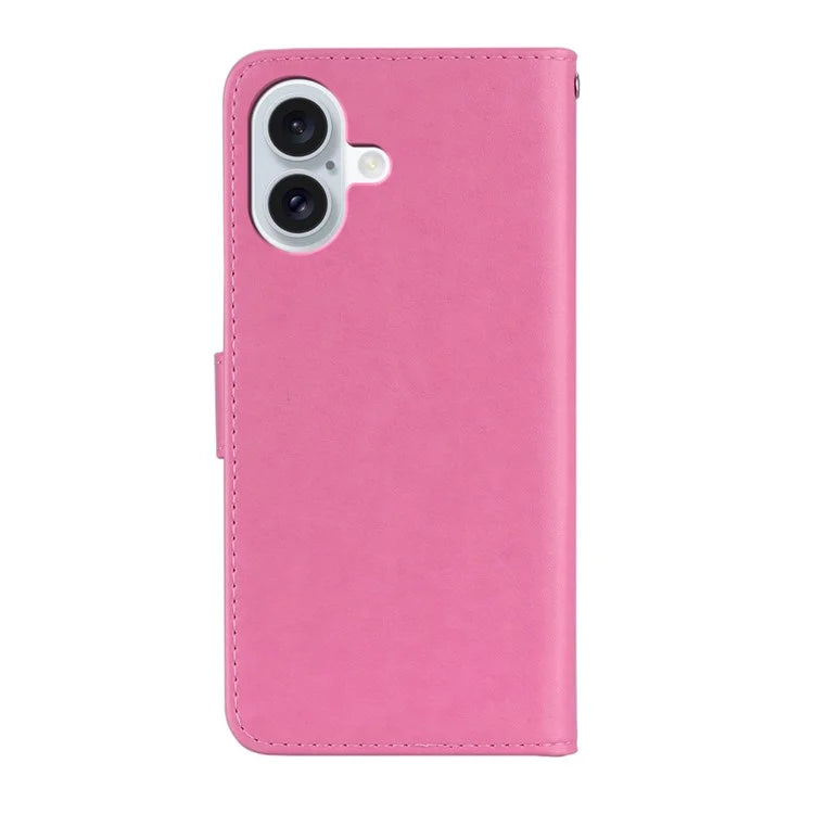 For iPhone 16 Plus Wallet Case Owl Flower Imprinted Rhinestone Leather Cover