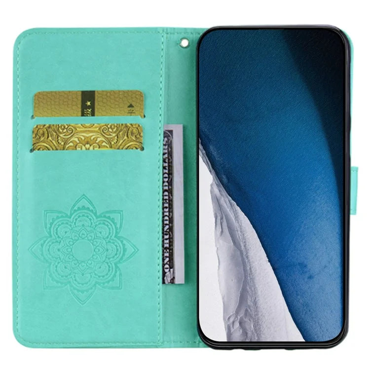For iPhone 16 Wallet Case Owl Flower Imprinted Rhinestone Leather Cover