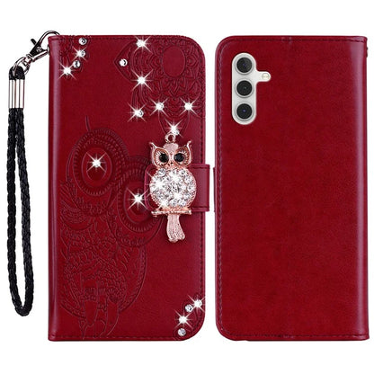 For Samsung Galaxy S24 FE Wallet Case Owl Flower Imprinted Rhinestone Leather Cover