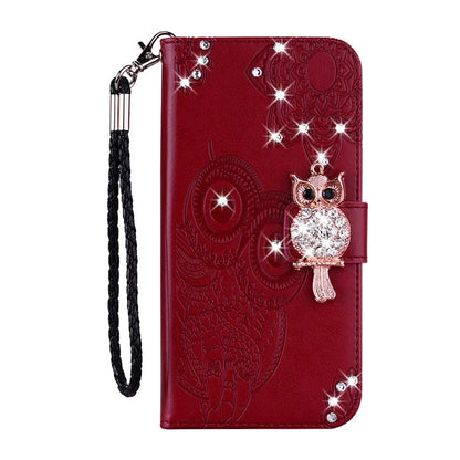 For Samsung Galaxy S24 FE Wallet Case Owl Flower Imprinted Rhinestone Leather Cover
