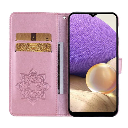 For Samsung Galaxy S24 FE Wallet Case Owl Flower Imprinted Rhinestone Leather Cover