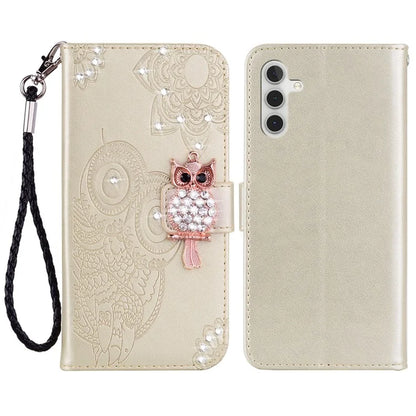 For Samsung Galaxy S24 FE Wallet Case Owl Flower Imprinted Rhinestone Leather Cover