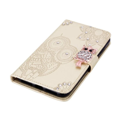For Samsung Galaxy S24 FE Wallet Case Owl Flower Imprinted Rhinestone Leather Cover