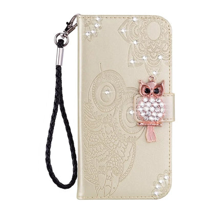 For Samsung Galaxy S24 FE Wallet Case Owl Flower Imprinted Rhinestone Leather Cover