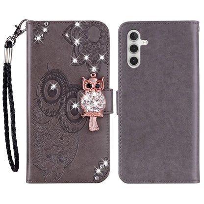 For Samsung Galaxy S24 FE Wallet Case Owl Flower Imprinted Rhinestone Leather Cover
