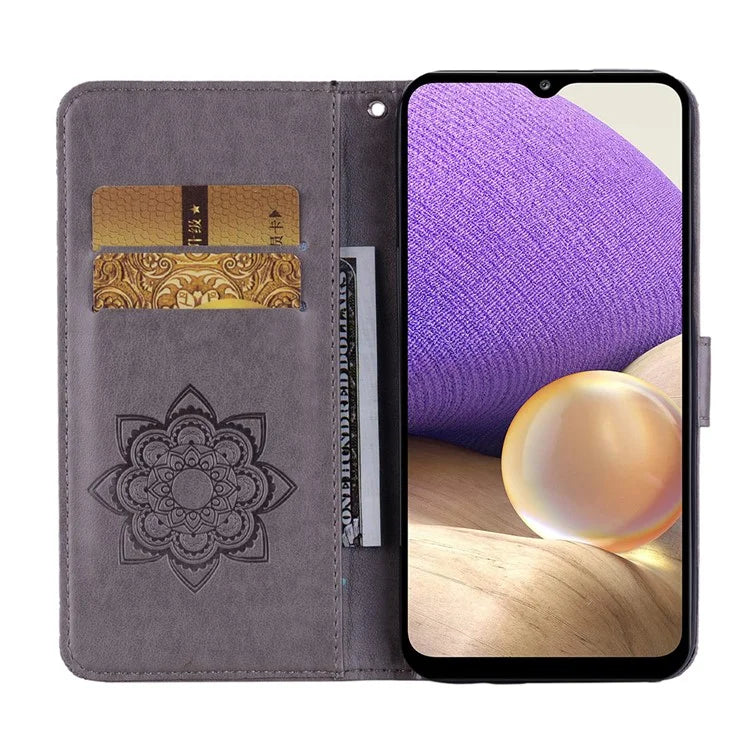 For Samsung Galaxy S24 FE Wallet Case Owl Flower Imprinted Rhinestone Leather Cover