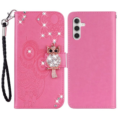 For Samsung Galaxy S24 FE Wallet Case Owl Flower Imprinted Rhinestone Leather Cover