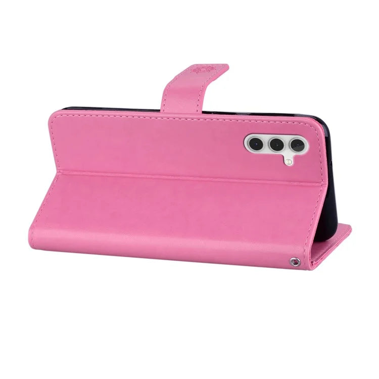 For Samsung Galaxy S24 FE Wallet Case Owl Flower Imprinted Rhinestone Leather Cover