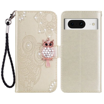 For Google Pixel 9 Pro  /  Pixel 9 Wallet Case Owl Flower Imprinted Rhinestone Leather Cover