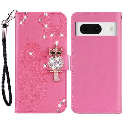 For Google Pixel 9 Pro  /  Pixel 9 Wallet Case Owl Flower Imprinted Rhinestone Leather Cover