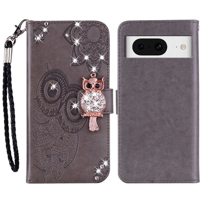 For Google Pixel 9 Pro  /  Pixel 9 Wallet Case Owl Flower Imprinted Rhinestone Leather Cover