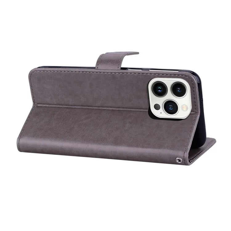 For iPhone 16 Pro Case Owl Flower Imprinted Leather Cover Wallet with Strap