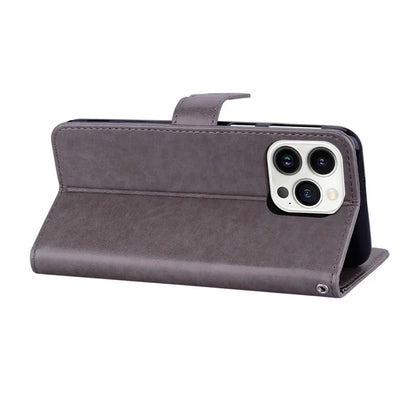 For iPhone 16 Pro Case Owl Flower Imprinted Leather Cover Wallet with Strap