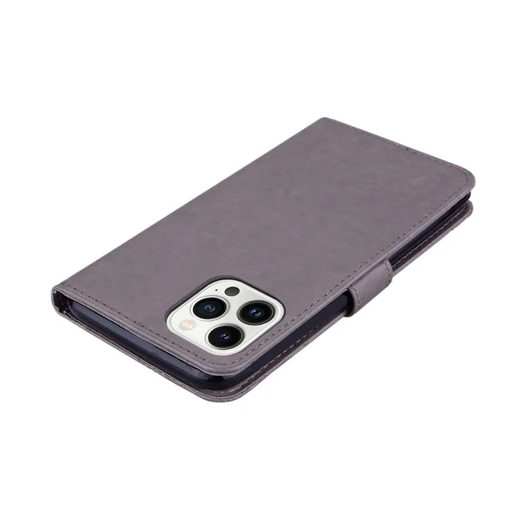 For iPhone 16 Pro Case Owl Flower Imprinted Leather Cover Wallet with Strap