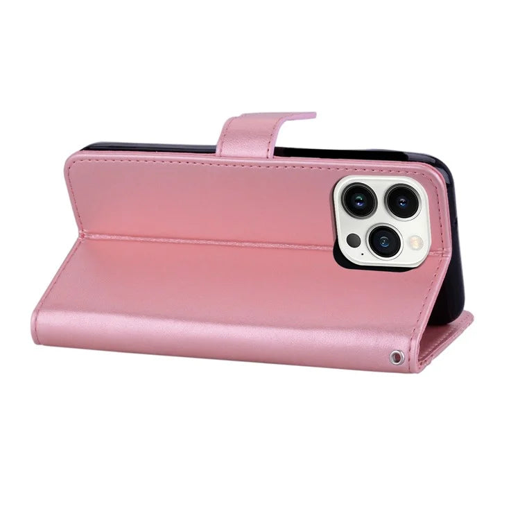 For iPhone 16 Pro Case Owl Flower Imprinted Leather Cover Wallet with Strap