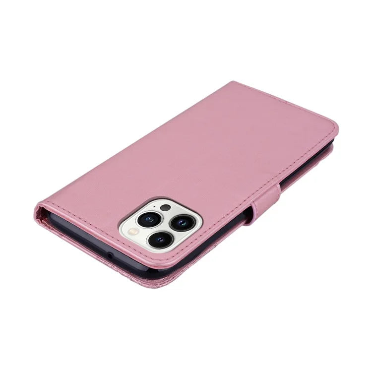 For iPhone 16 Pro Case Owl Flower Imprinted Leather Cover Wallet with Strap