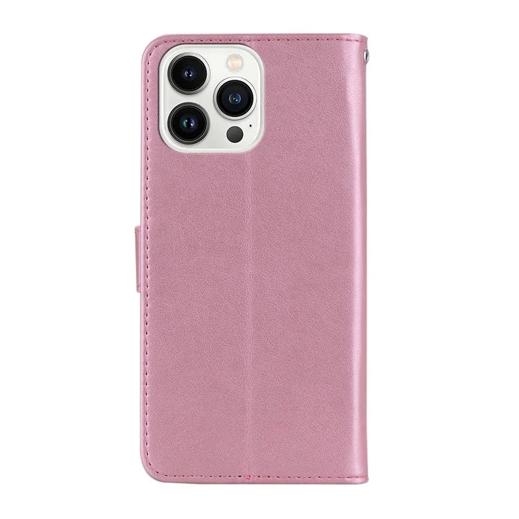 For iPhone 16 Pro Case Owl Flower Imprinted Leather Cover Wallet with Strap