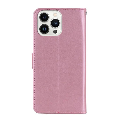 For iPhone 16 Pro Case Owl Flower Imprinted Leather Cover Wallet with Strap