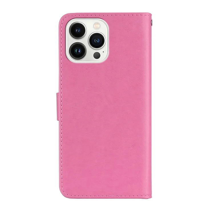 For iPhone 16 Pro Case Owl Flower Imprinted Leather Cover Wallet with Strap