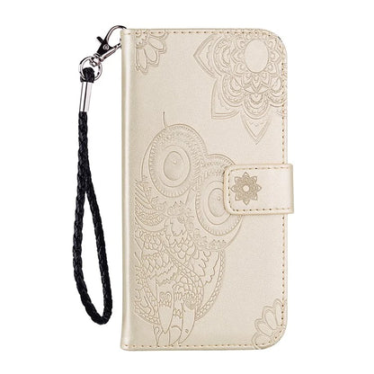For iPhone 16 Plus Case Owl Flower Imprinted Leather Cover Wallet with Strap